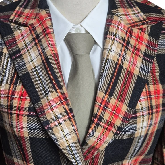 Collectors Items Leonard Sunshine Vintage 1970s Red And Black Plaid Skirt Suit - Picture 2 of 12